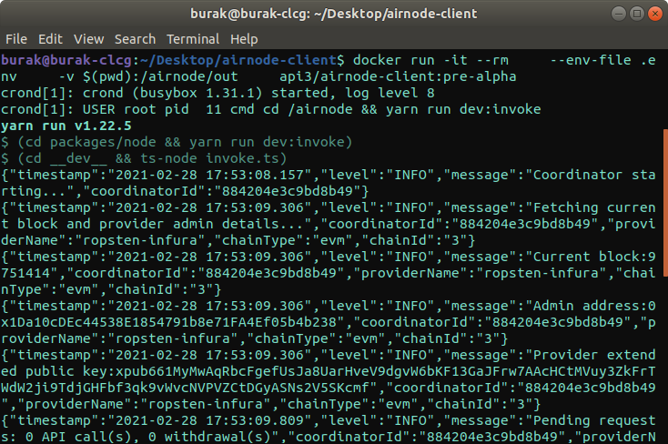 I quickly spun up a clone of the airnode-starter node running locally on my machine for a screenshot. Note that this and the serverless deployment will work in tandem without stepping on each other’s toes, which shows how easy it is to add redundancy to Airnode across different hosting solutions.