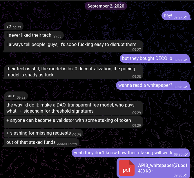 While venting about Chainlink, the first thing he arrives at on his own is &ldquo;make a DAO.&rdquo;